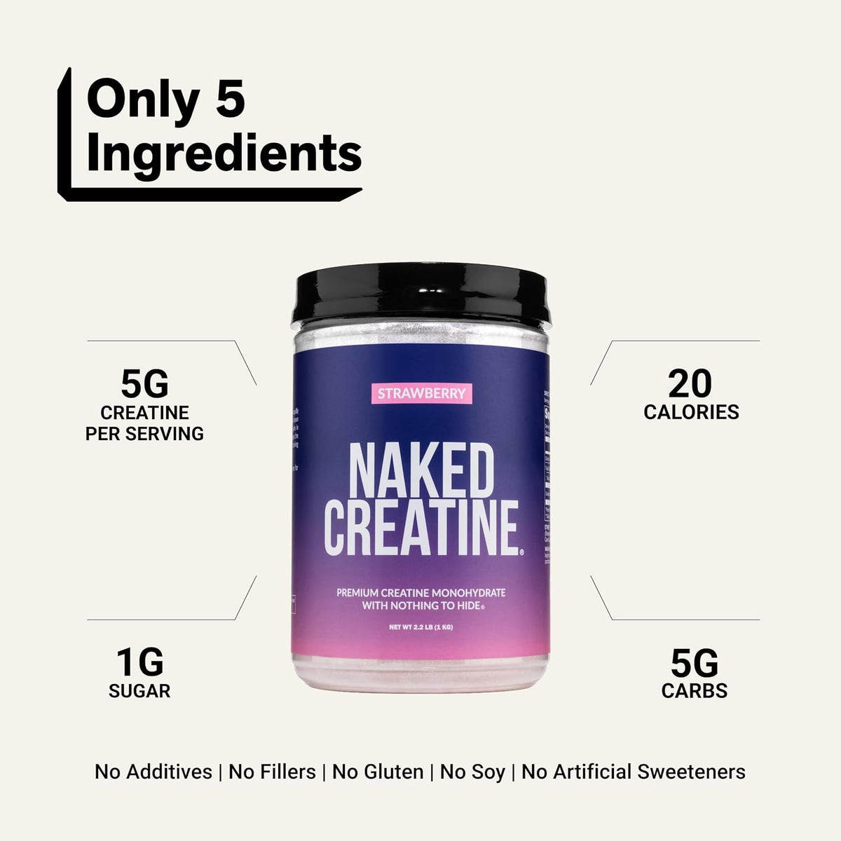 NAKED Creatina monohidrato de creatina con sabor a fresa, polvo de...