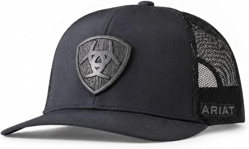 ARIAT Gorra con escudo de metal para hombre, Snapback, estructurado...