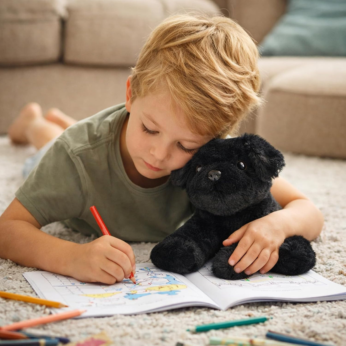 WEIGEDU Labrador Cachorro Perro Peluche Peluche Juguete, 7.9", Negr...
