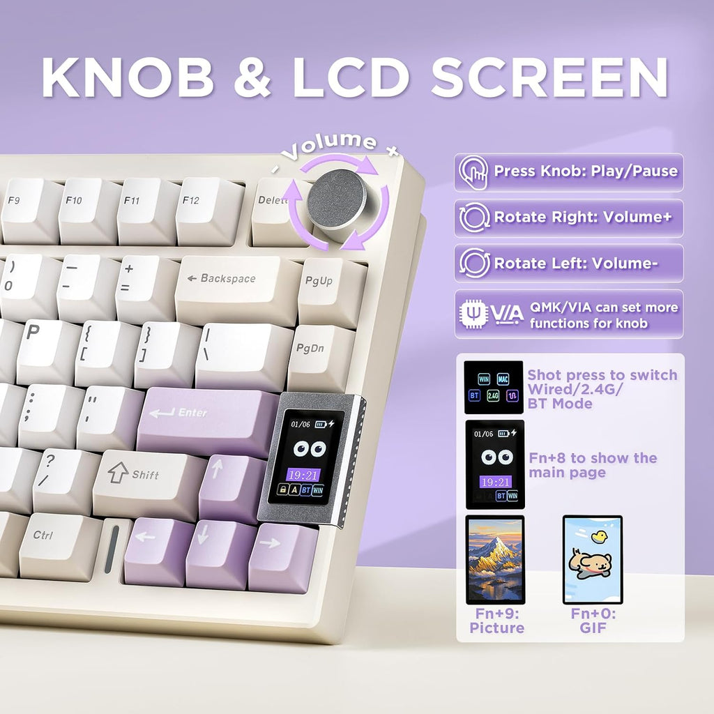 YUNZII AL80 75% Teclado mecánico inalámbrico de aluminio (Beige, Ga...