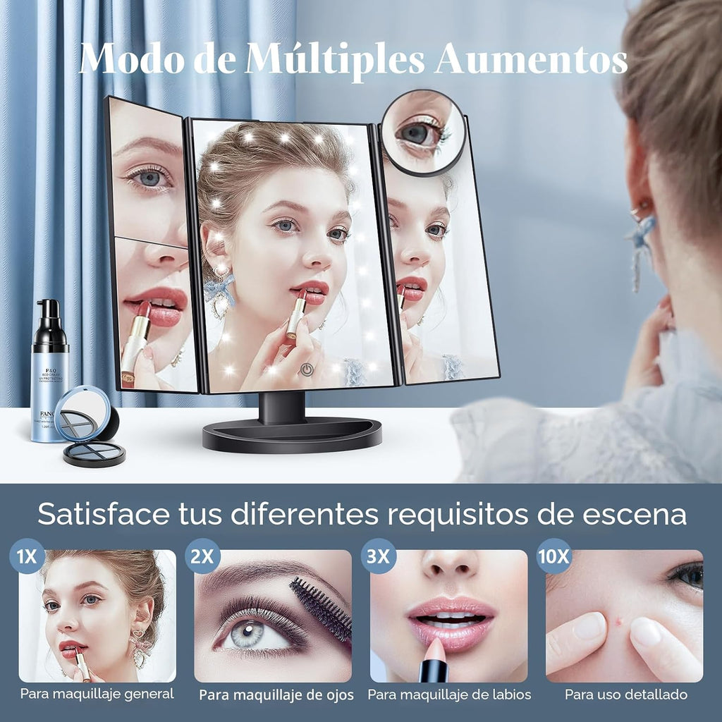 HUONUL Espejo de tocador con aumento 2X\/3X\/10X con luz, espejo de...