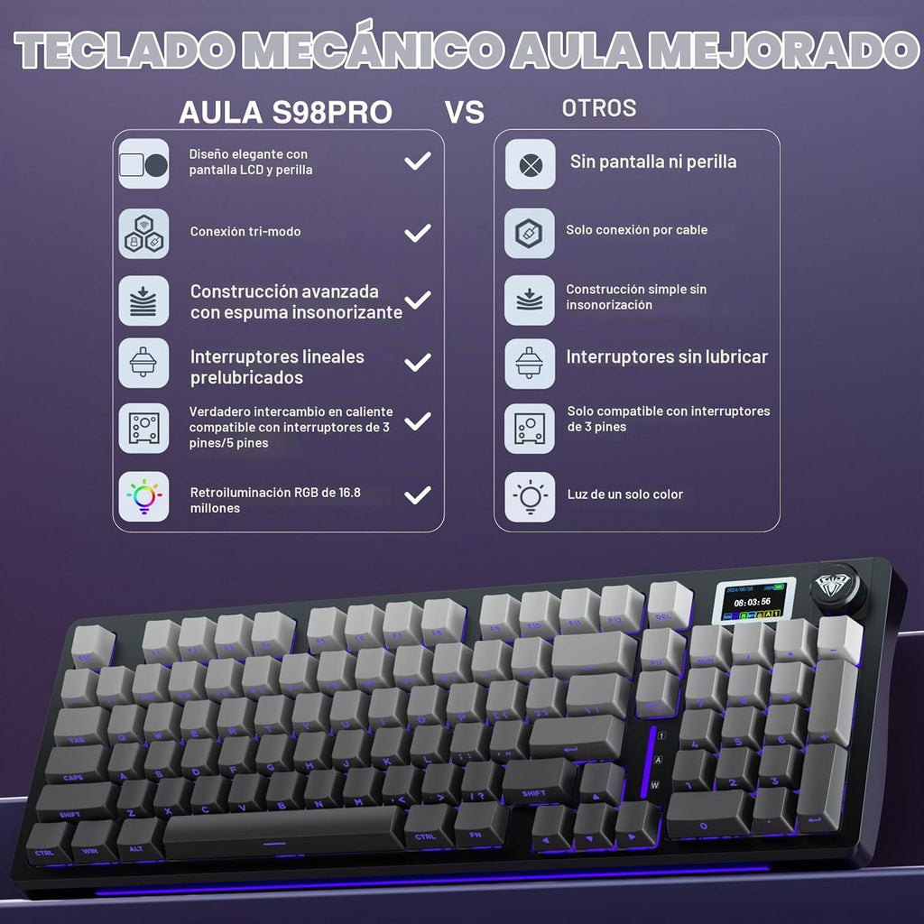 AULA S98 Pro Teclado mecánico inalámbrico para juegos con pantalla,...
