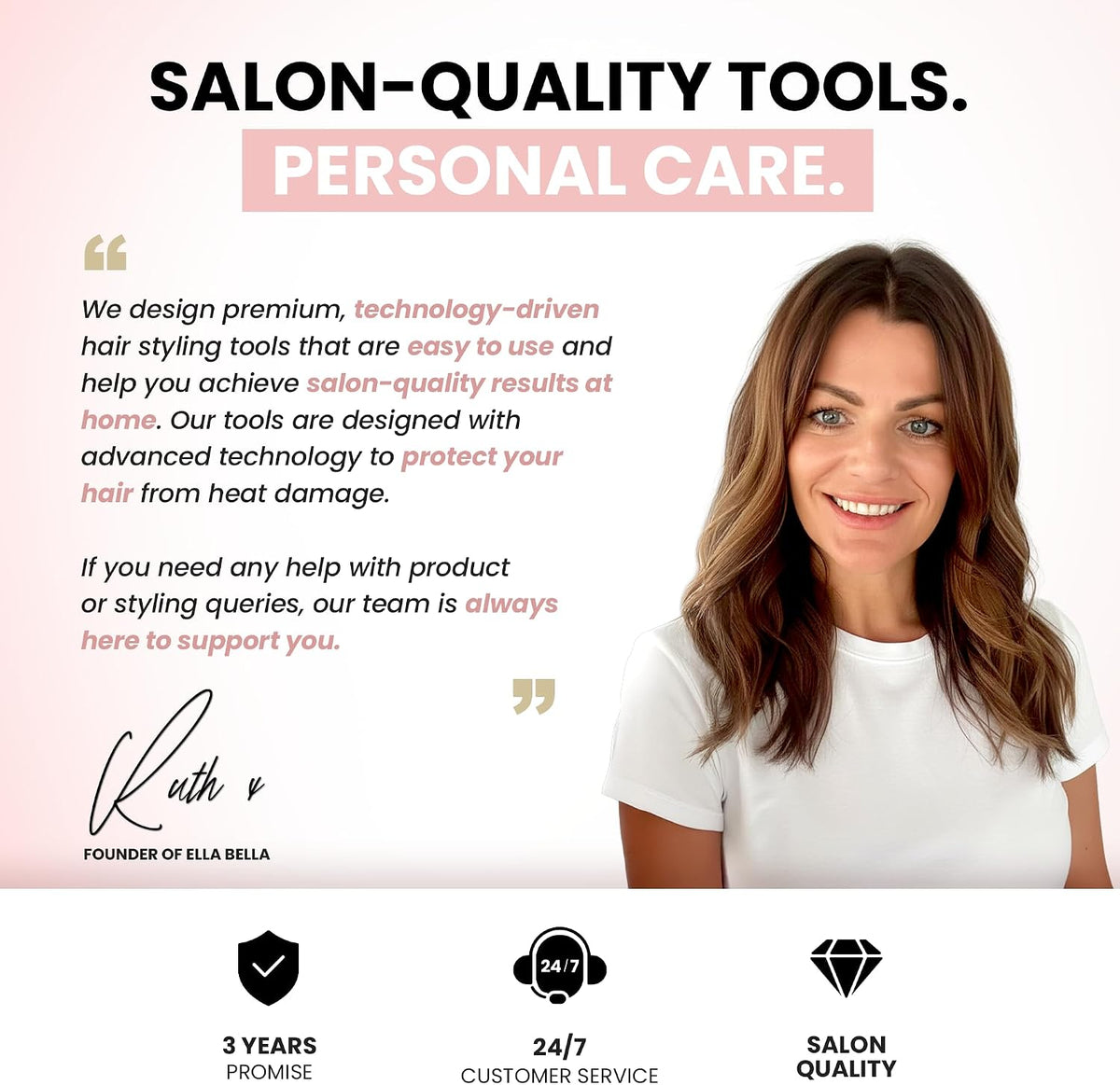 ELLA BELLA® Secador de pelo de plasma compacto, pantalla digital, s...