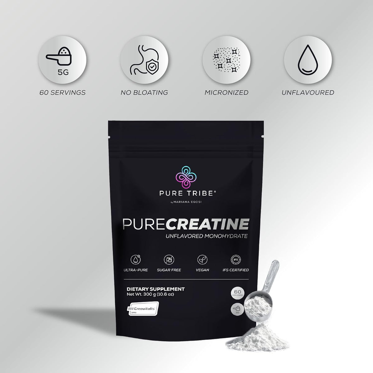 PURE TRIBE PureCreatine - Monohidrato de creatina micronizada alime...