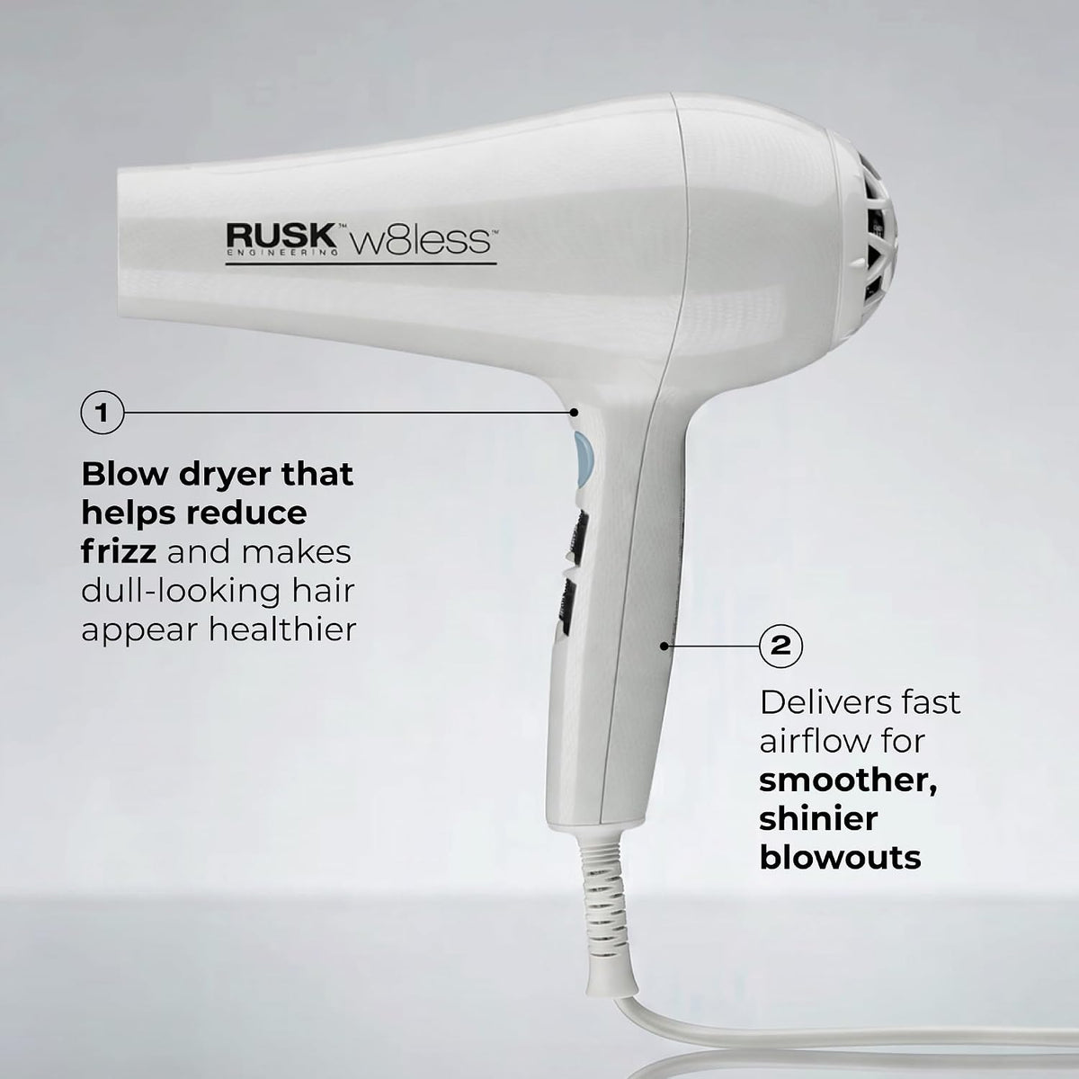 RUSK W8less - Secador de pelo iónico de 2000 W, tecnología de turma...