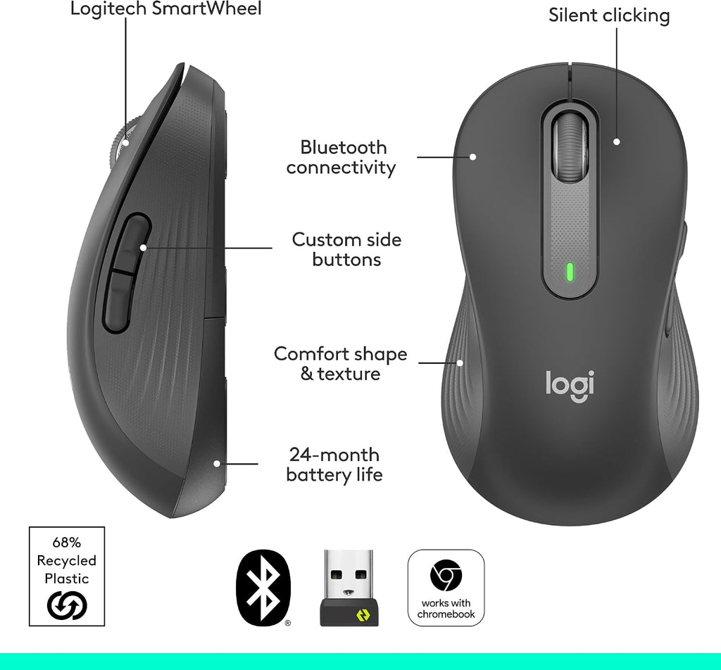 Ratón inalámbrico Logitech Signature M650 L para zurdos, tamaño com...