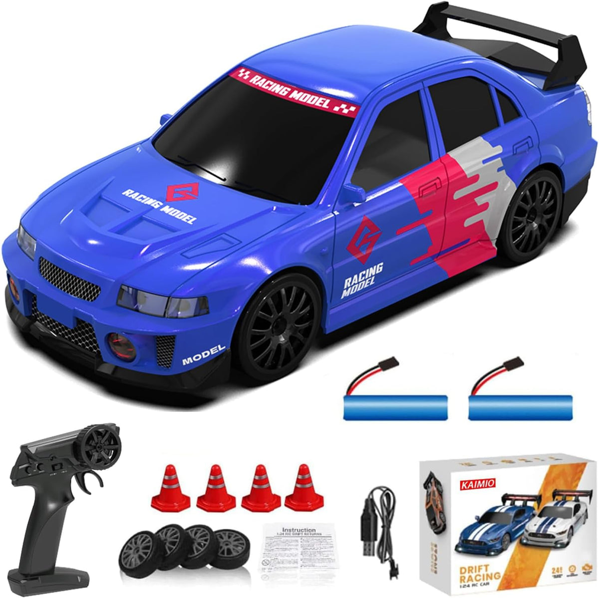 KAIMIO Coche de deriva a control remoto a escala 1:24 4WD 2.4GHz 30...