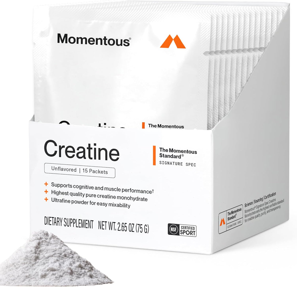 Momentous Monohidrato de creatina en polvo, 0.18 oz por porción, si...