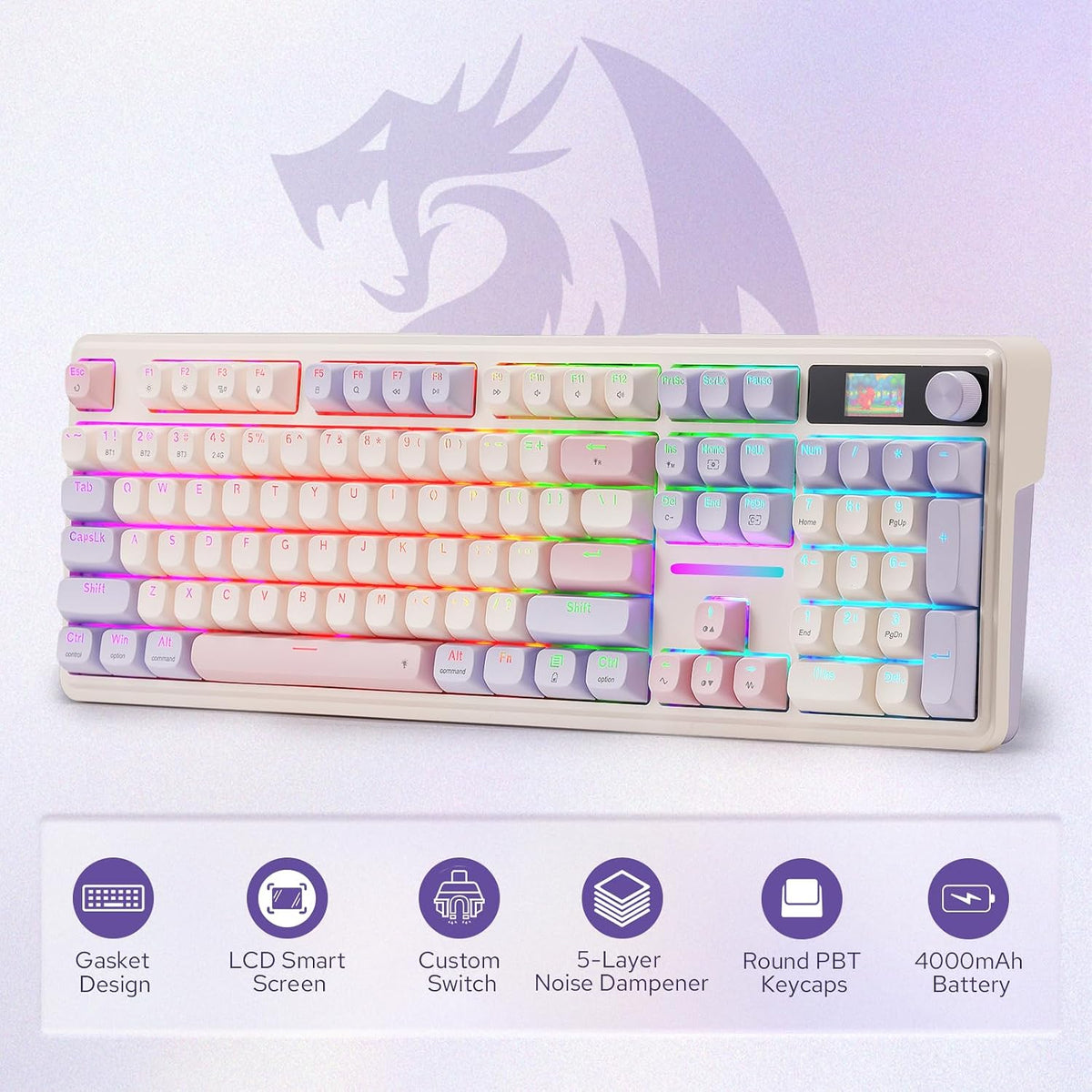 Redragon K762 PRO Teclado, pantalla y perilla inalámbricos para jue...