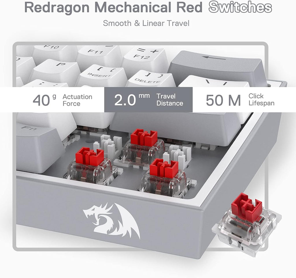 Redragon K617 Teclado mecánico para juegos RGB compacto con interca...