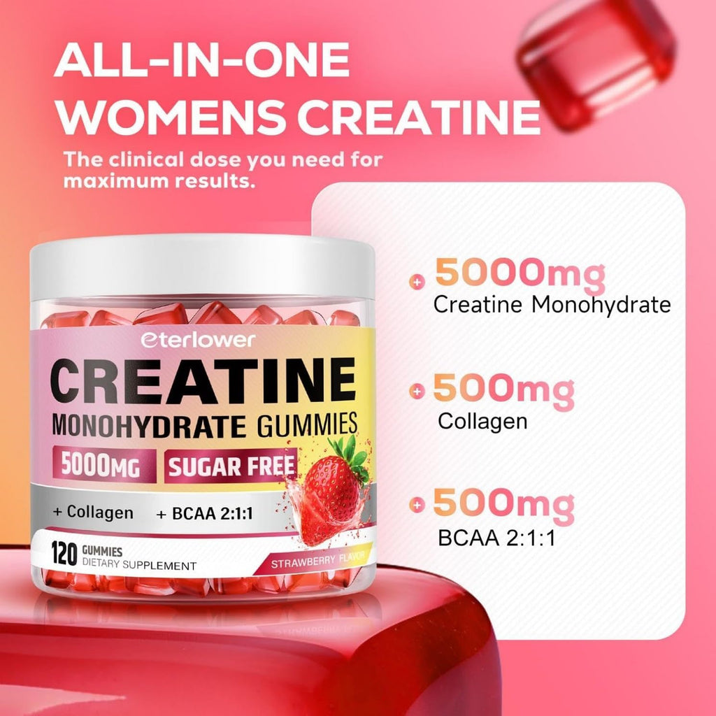 eterlower Creatina para mujeres con BCAA y colágeno, gomitas de mon...