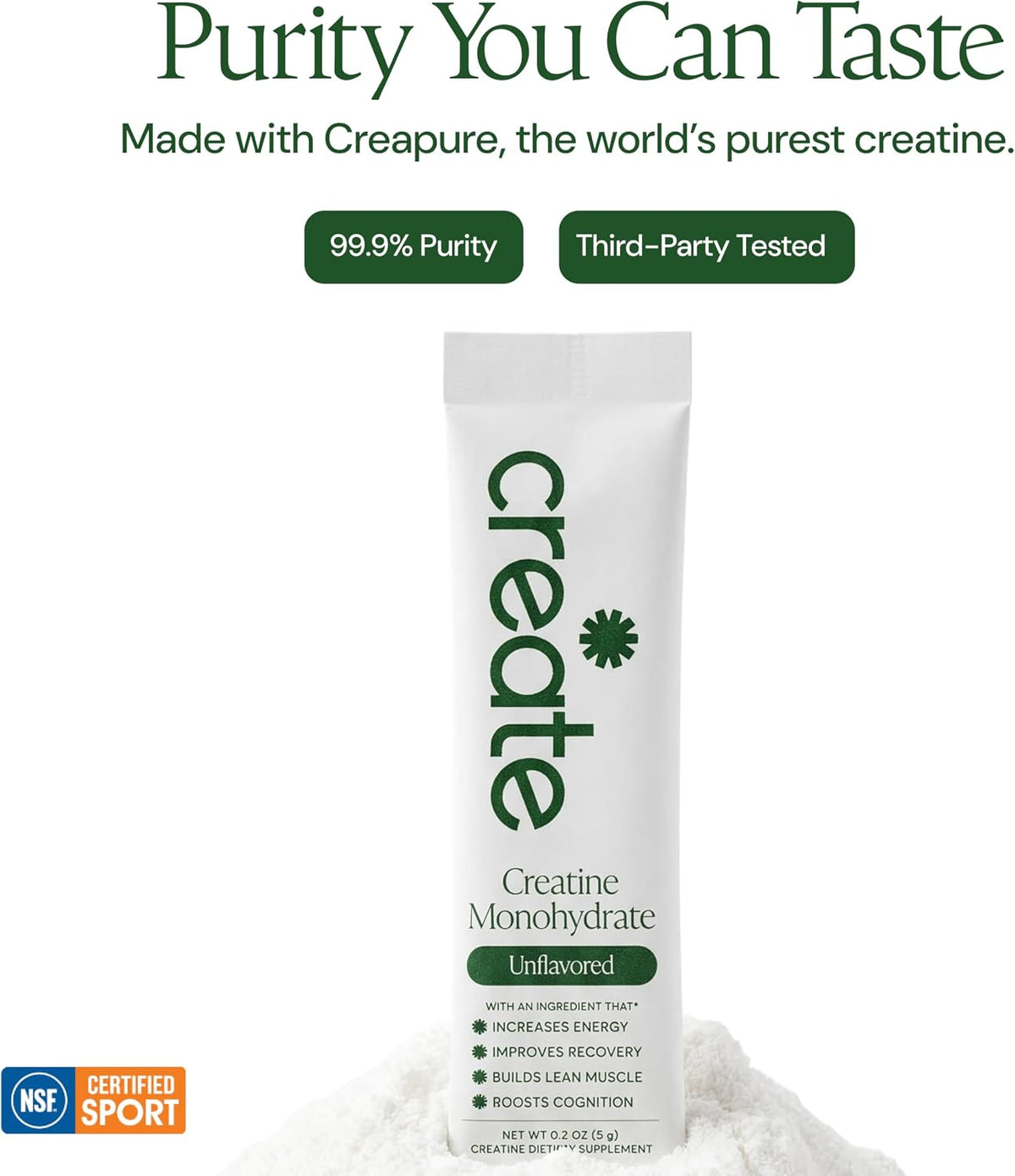 Crear creatina monohidrato en polvo \u2013 sin sabor \u2013 30 paqu...