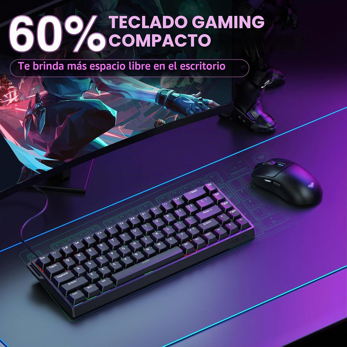 AULA WIN68 HE Teclado mecánico para juegos 60%, interruptor magnéti...