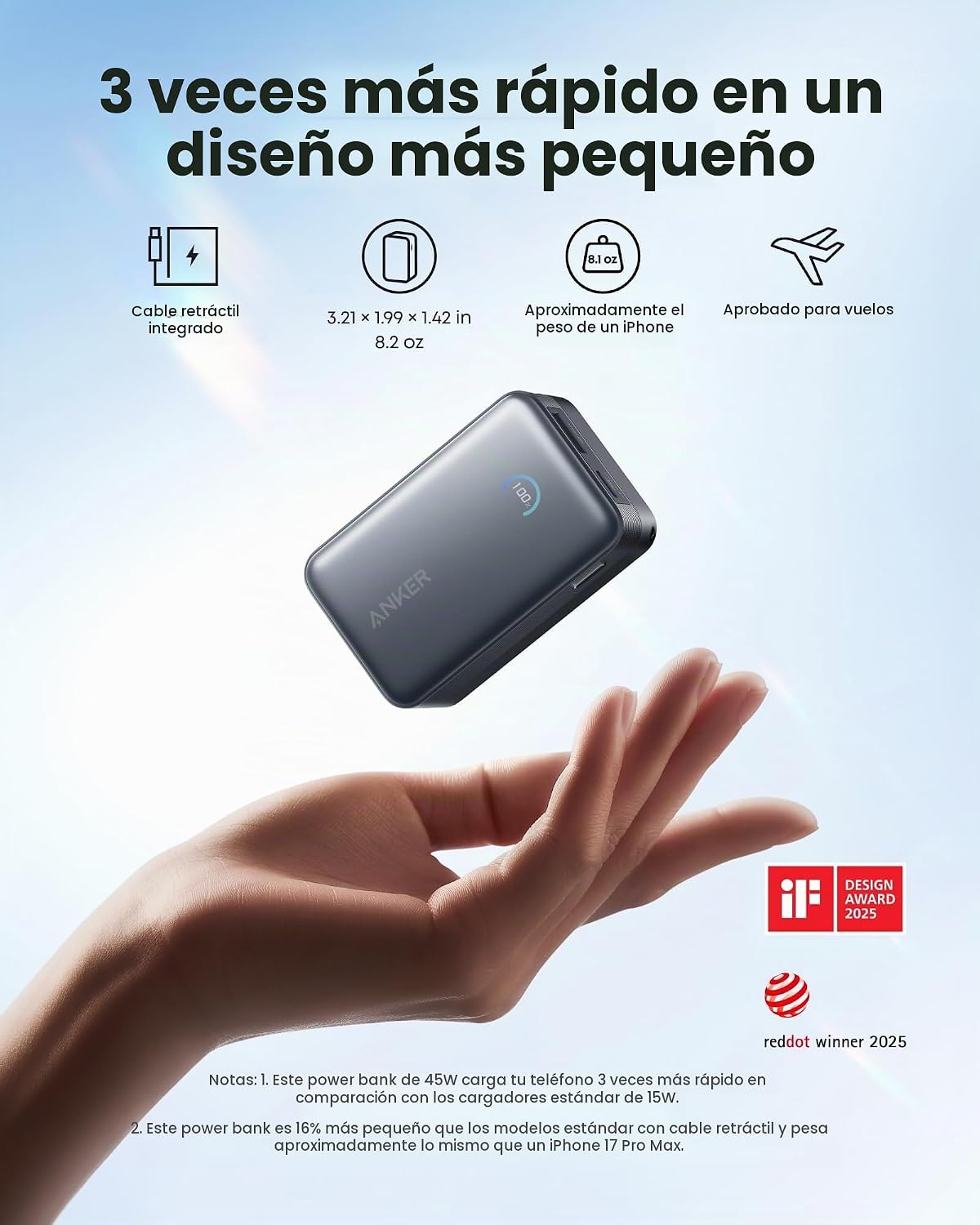 Anker Nano Power Bank, cargador portátil de 45 W 10,000 mAh, paquet...
