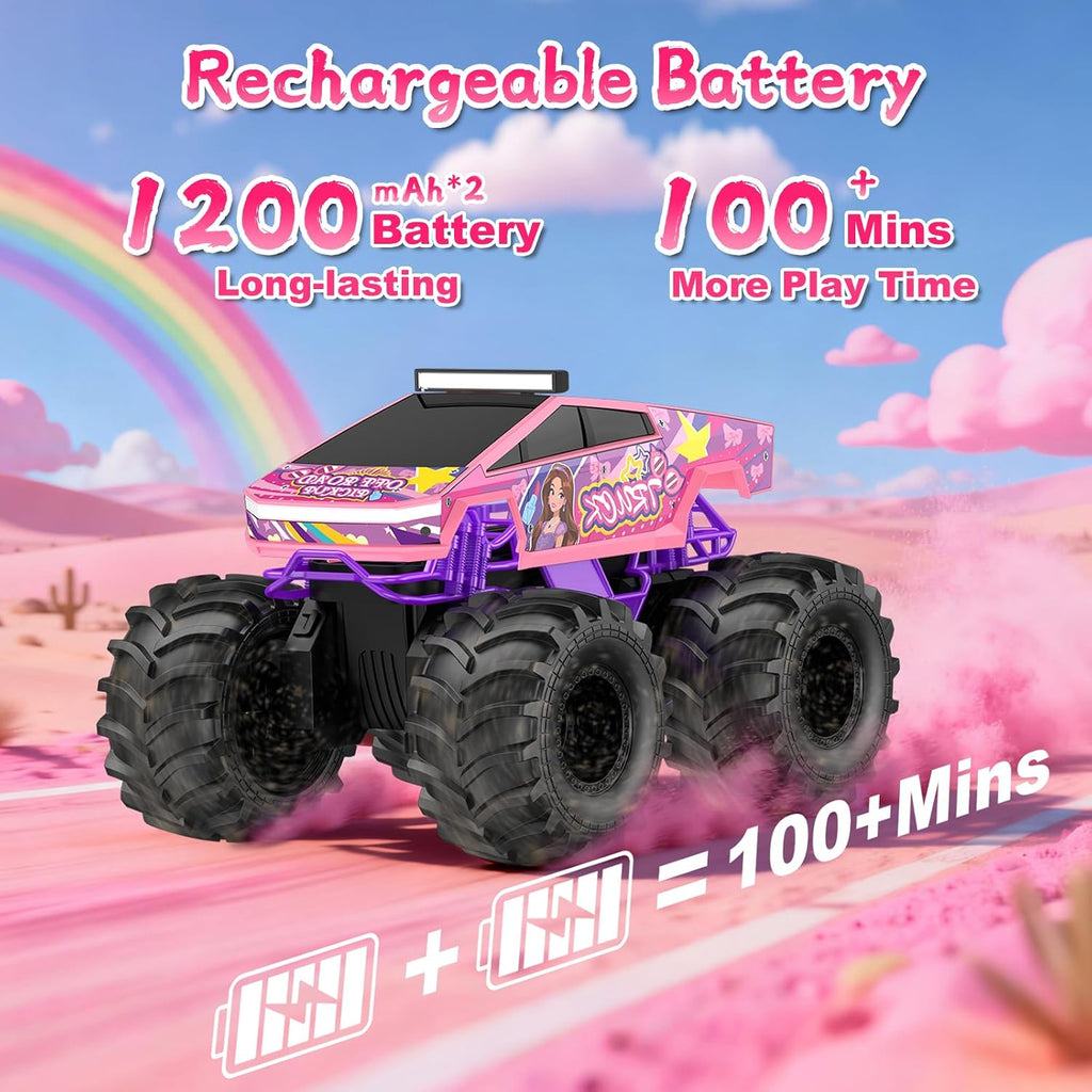 Coche de control remoto anfibio | juguete de camión monstruo rosa 1...