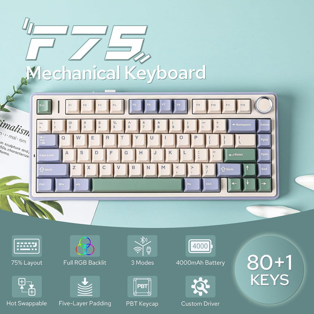 EPOMAKER x Aula F75 - Teclado mecánico con junta, 75% inalámbrico i...
