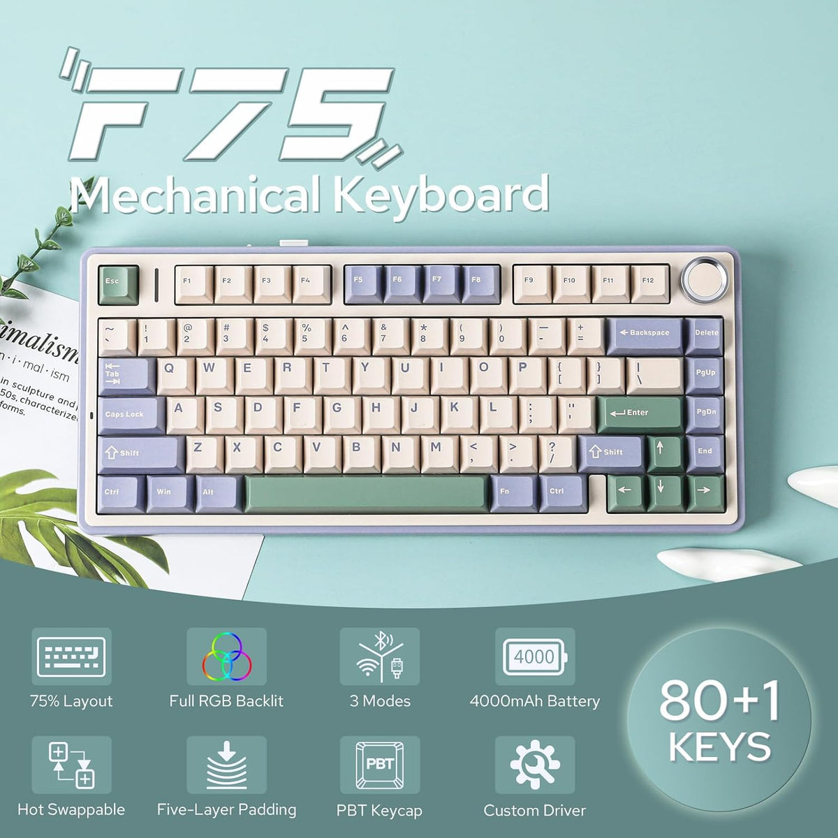 EPOMAKER x Aula F75 - Teclado mecánico con junta, 75% inalámbrico i...