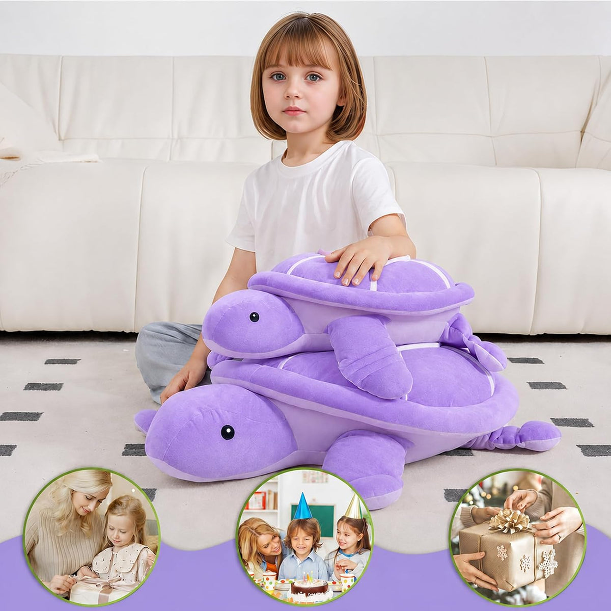 Dalmao Animal de peluche de tortuga marina morada de 22 pulgadas, g...