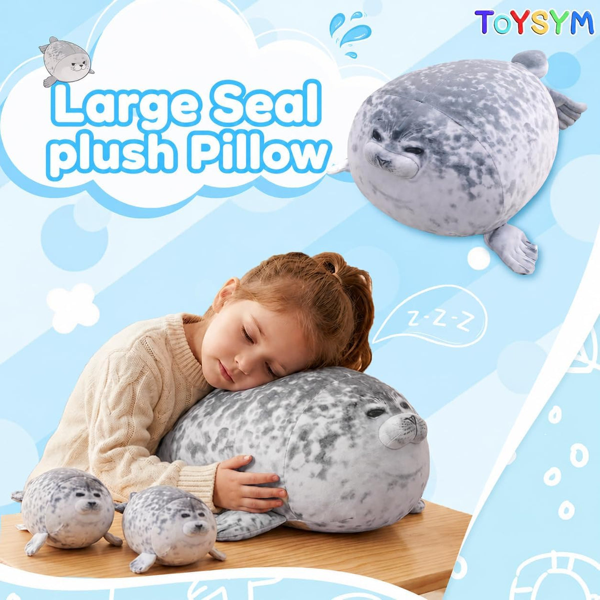 TOYSYM - Peluche de sello con 4 bebés, almohada de animales de pelu...