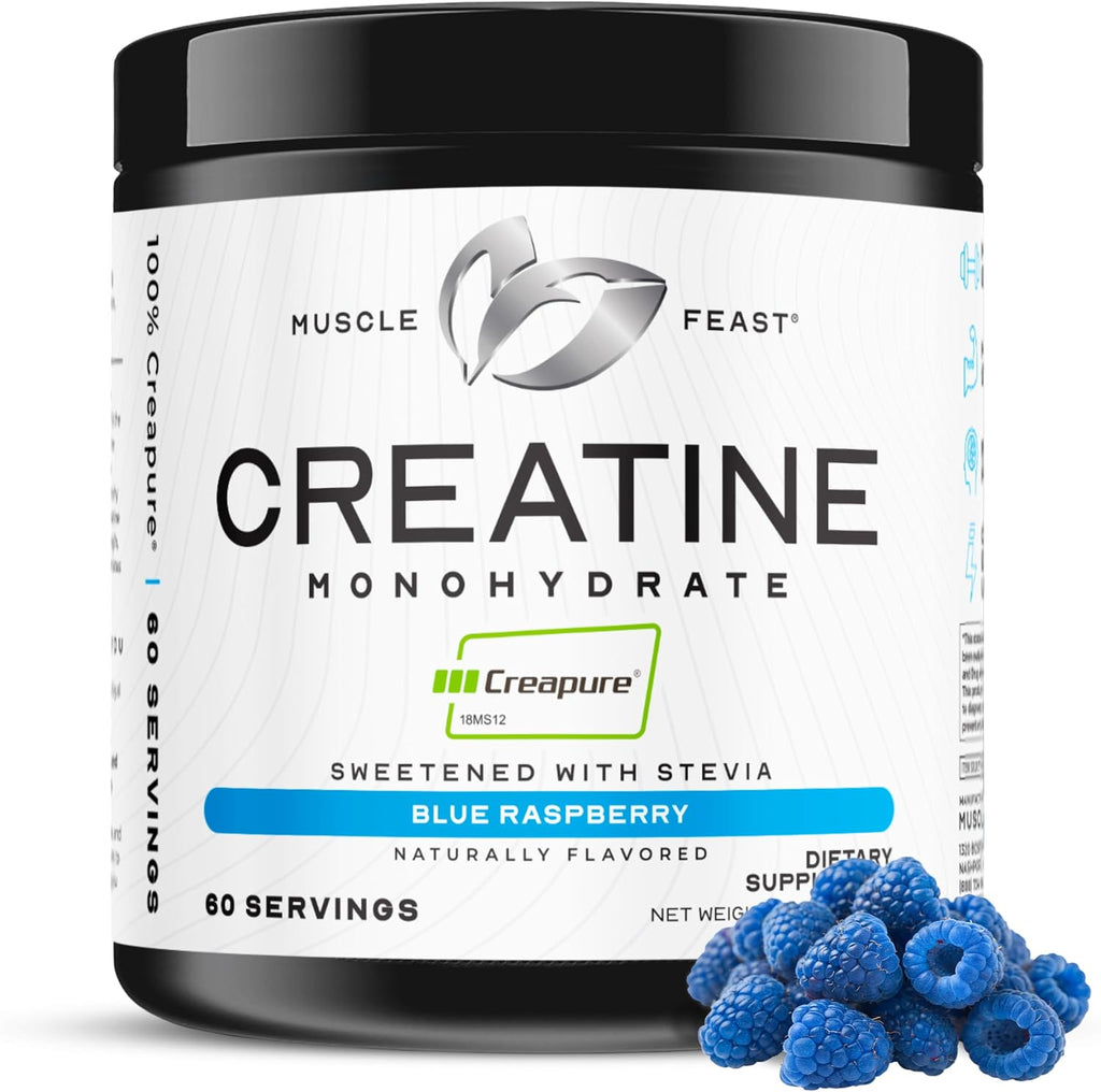 Muscle Feast Creapure Creatine Monohidrato en polvo, Frambuesa Azul...