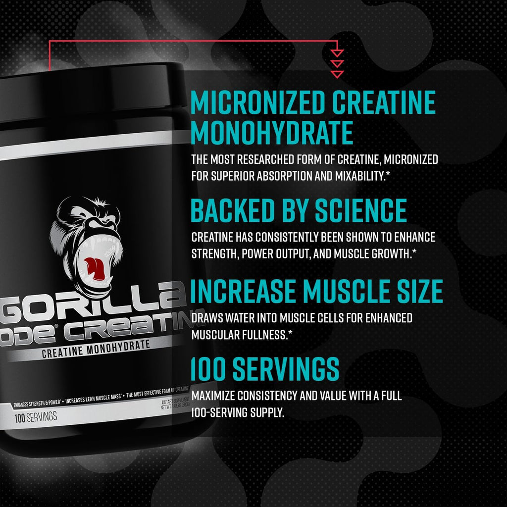 Gorilla Mind Polvo de Monohidrato de Creatina Micronizado, Mejora e...