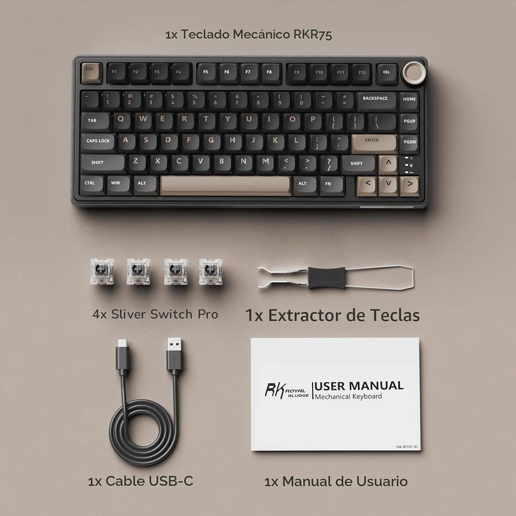 RK ROYAL KLUDGE R75 Teclado mecánico con cable con perilla de volum...