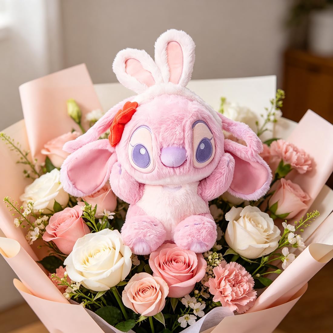 MINISO Disney Angel Stitch Peluche, Animal de Peluche Rosa de 10" p...