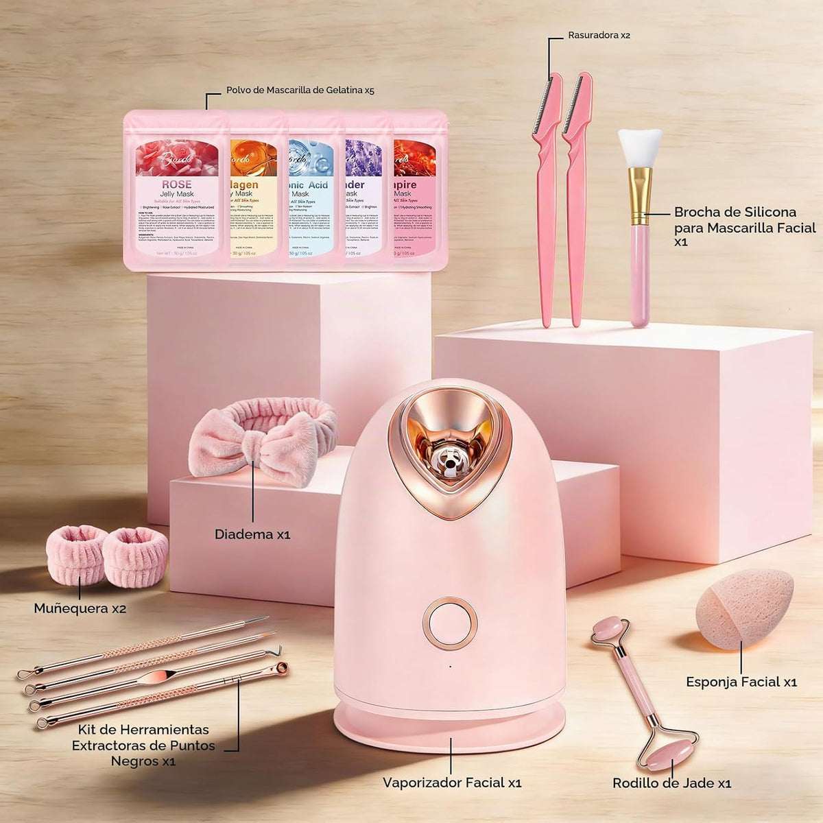 Pjordo Kit de vapor facial con 17 herramientas para el cuidado de l...