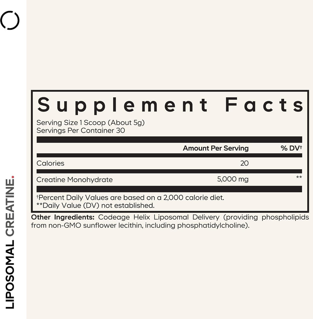 Codeage - Monohidrato de creatina liposomal en polvo, 5000 mg, 30 p...