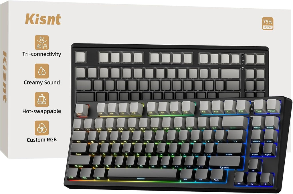 Kisnt KN85 Teclado mecánico inalámbrico, diseño del 75% con teclas...