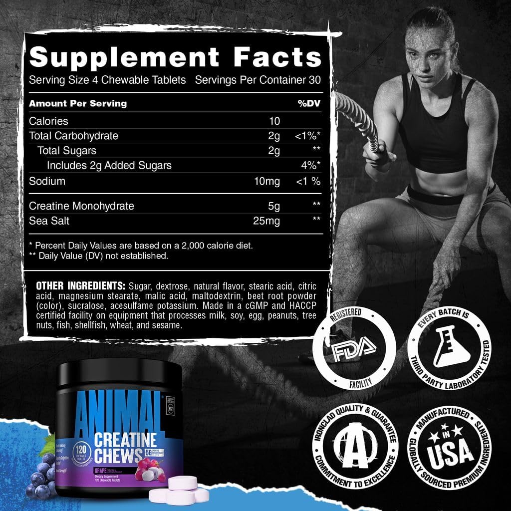 Masticables animales con monohidrato de creatina para hombres y muj...