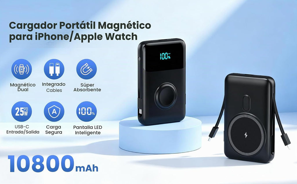 Cargador portátil magnético para el iPhone, 10800mAh Power Bank Cab...