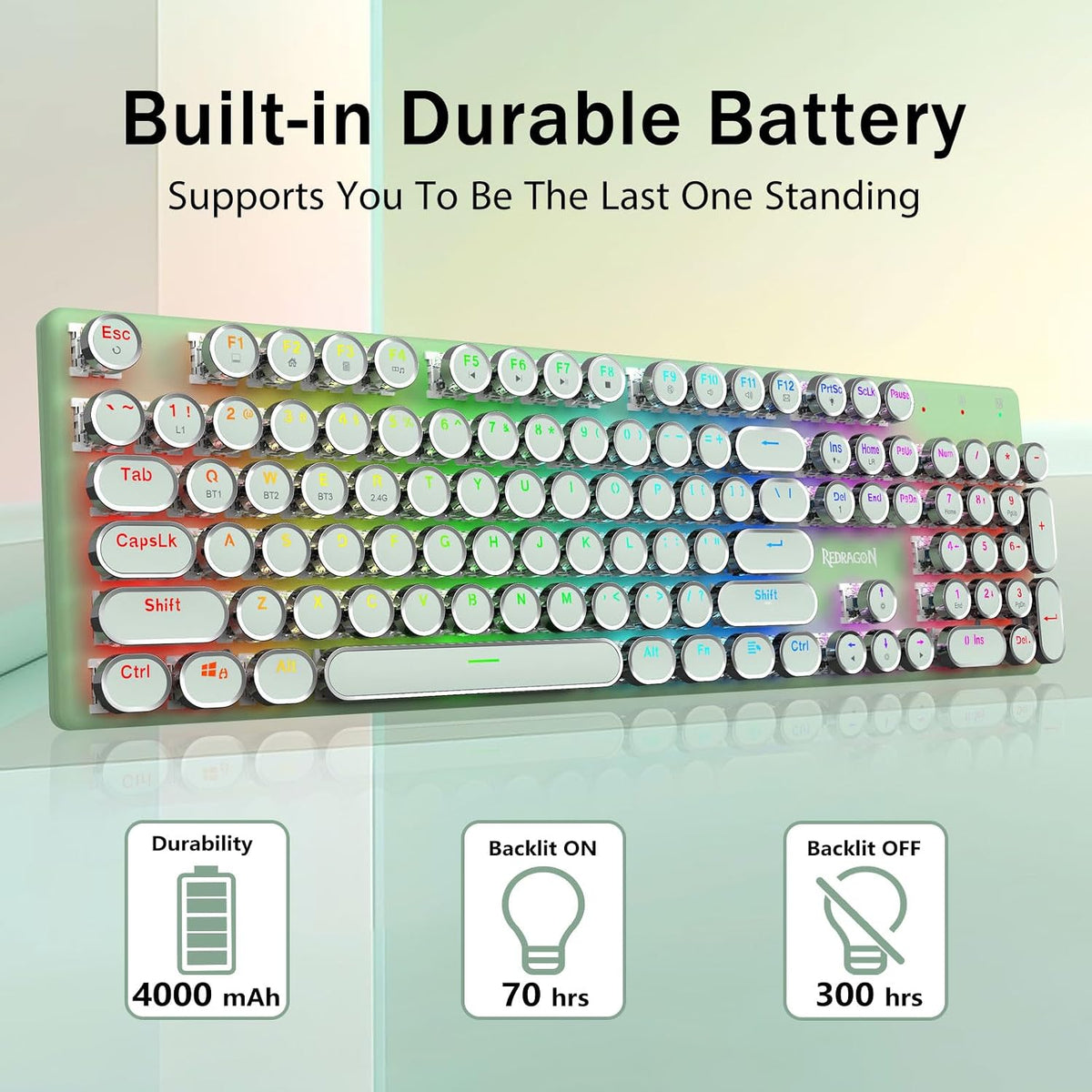 Redragon Teclado mecánico inalámbrico para juegos K710, color verde...