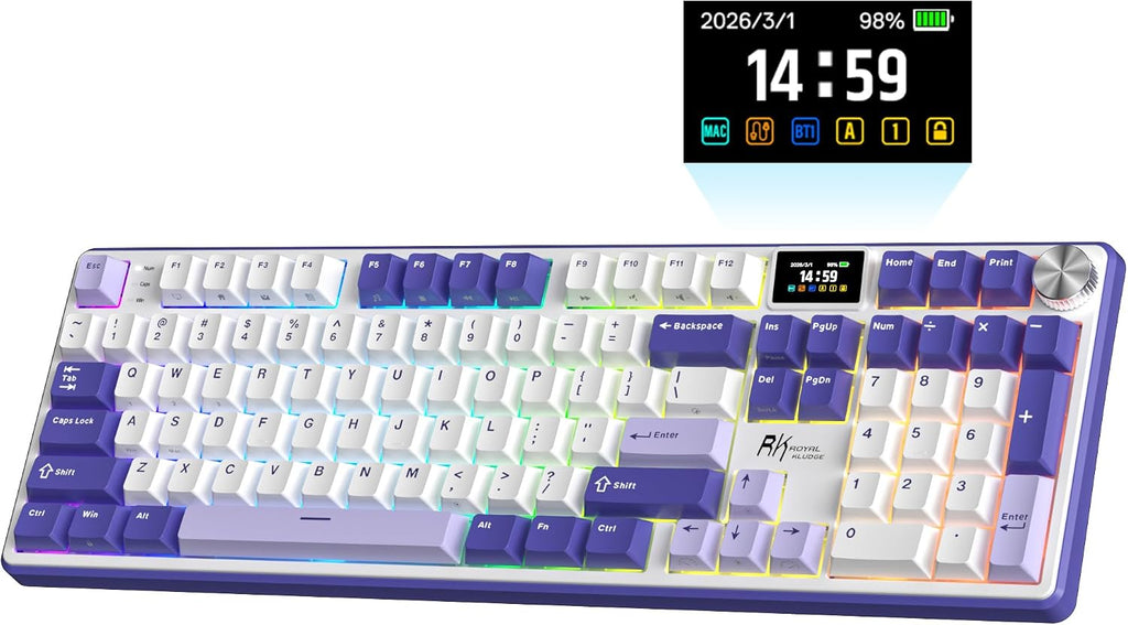 RK ROYAL KLUDGE Teclado mecánico inalámbrico S104 con pantalla y pe...
