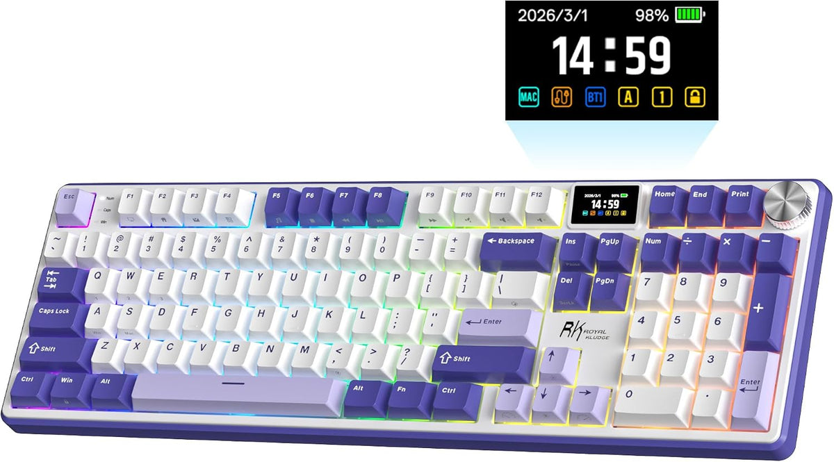 RK ROYAL KLUDGE Teclado mecánico inalámbrico S104 con pantalla y pe...