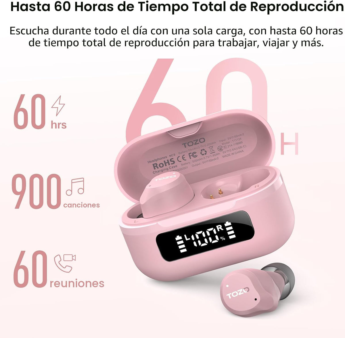 TOZO NC9 Auriculares inalámbricos híbridos con cancelación activa d...