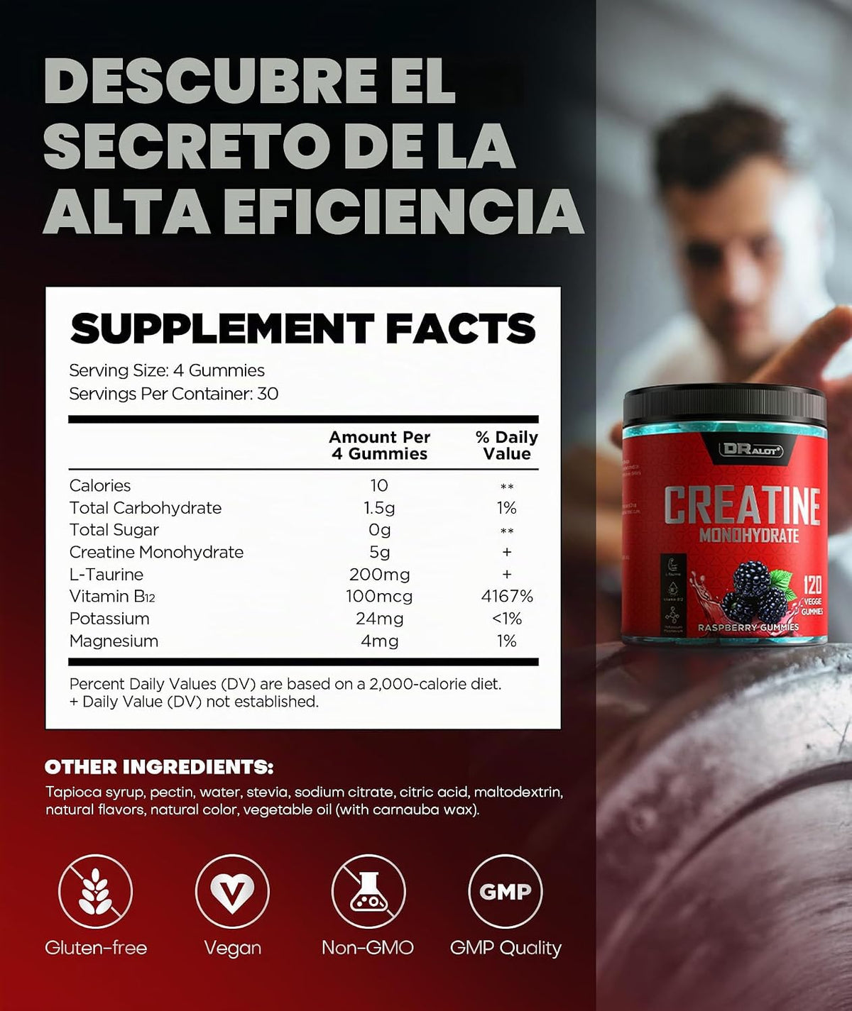 Dralot Nutrition Gomitas de monohidrato de creatina con 99.99% de m...