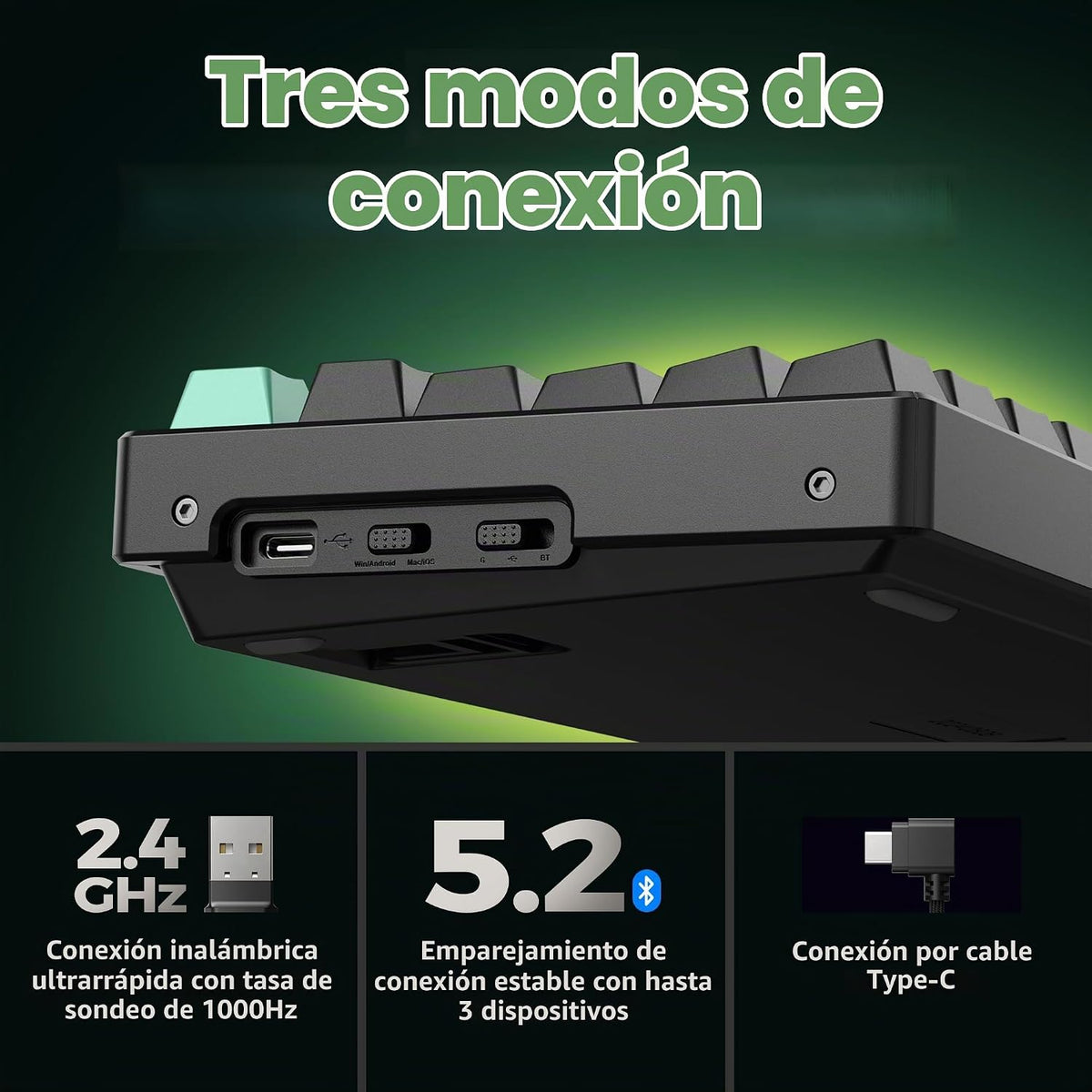 Teclado mecánico personalizado inalámbrico Keychron K8 HE TKL, efec...