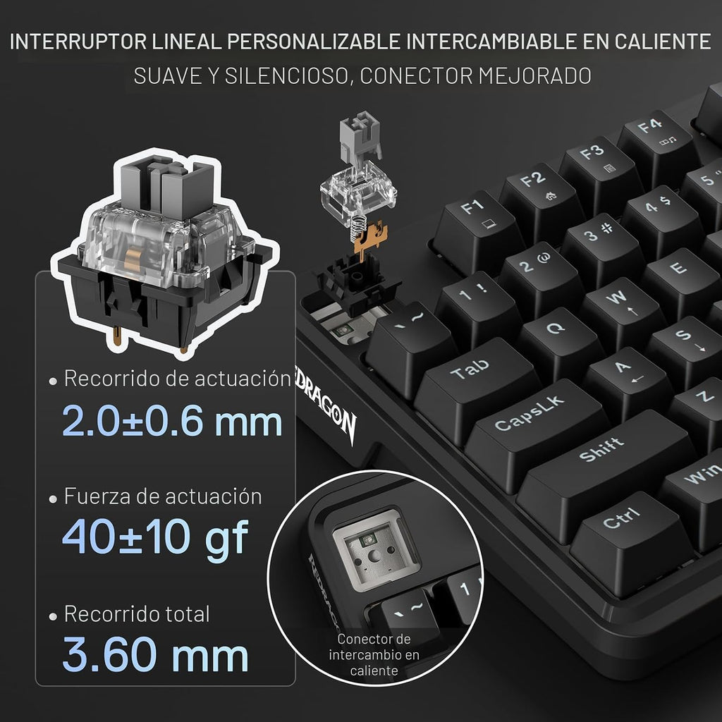 Redragon K745 Teclado para juegos RGB con junta de 108 teclas con c...