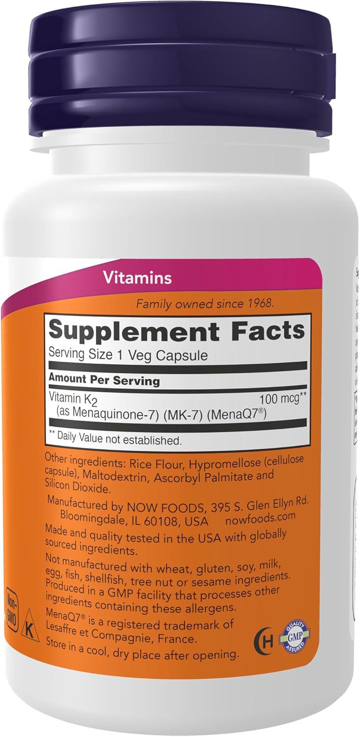 Now Foods Vitamina K2 (MK7) Cápsulas veganas, 0.0000035 oz., 60 uni...