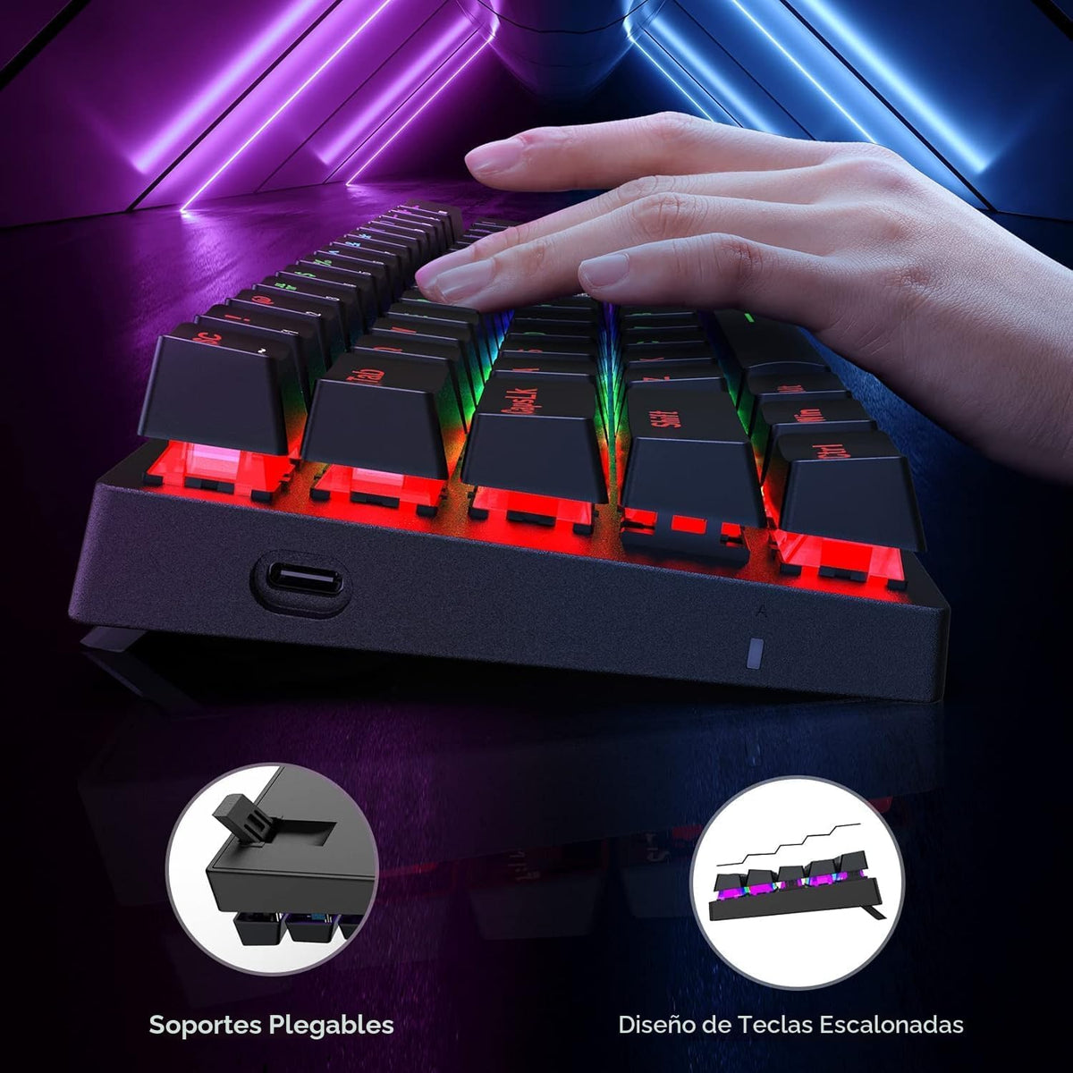 Teclado mecánico atado con cable del juego del 60% con los interrup...