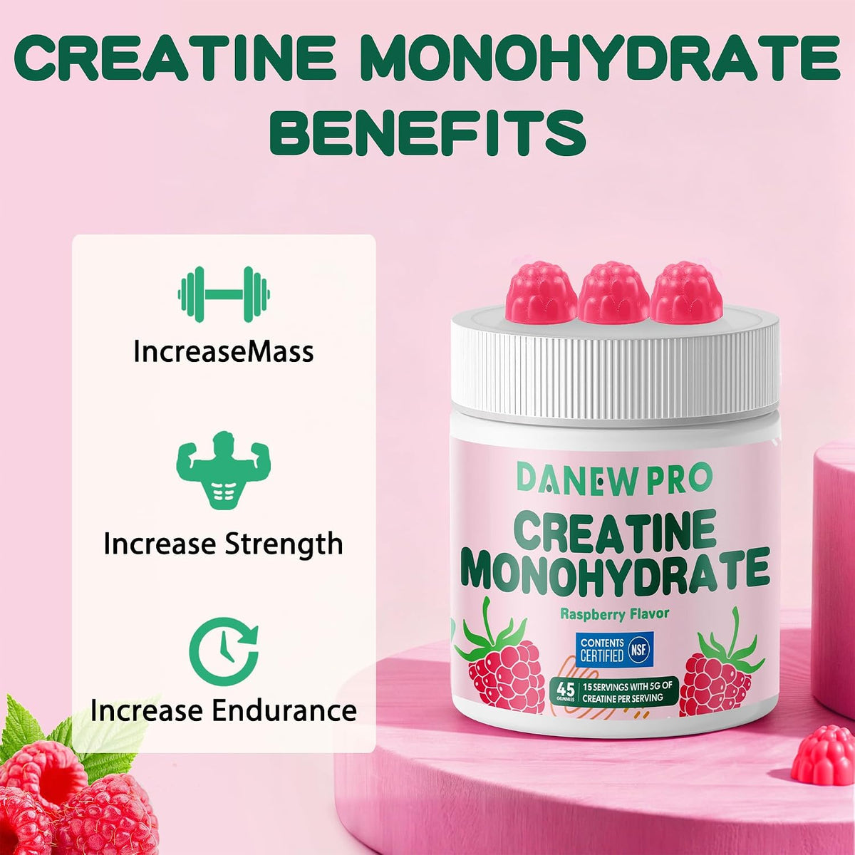 DANEW Pro Gomitas de creatina certificada por NSF 0.18 oz - Gomitas...