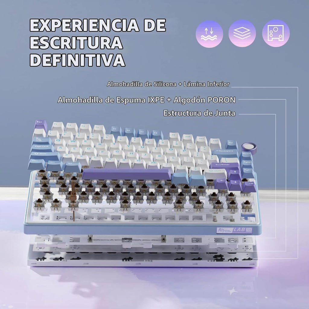 RK ROYAL KLUDGE Teclado Mecánico R75 Cableado con Perilla de Volume...