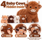 TOYSYM Highland Cow - Animal de peluche con bebés, juego familiar d...