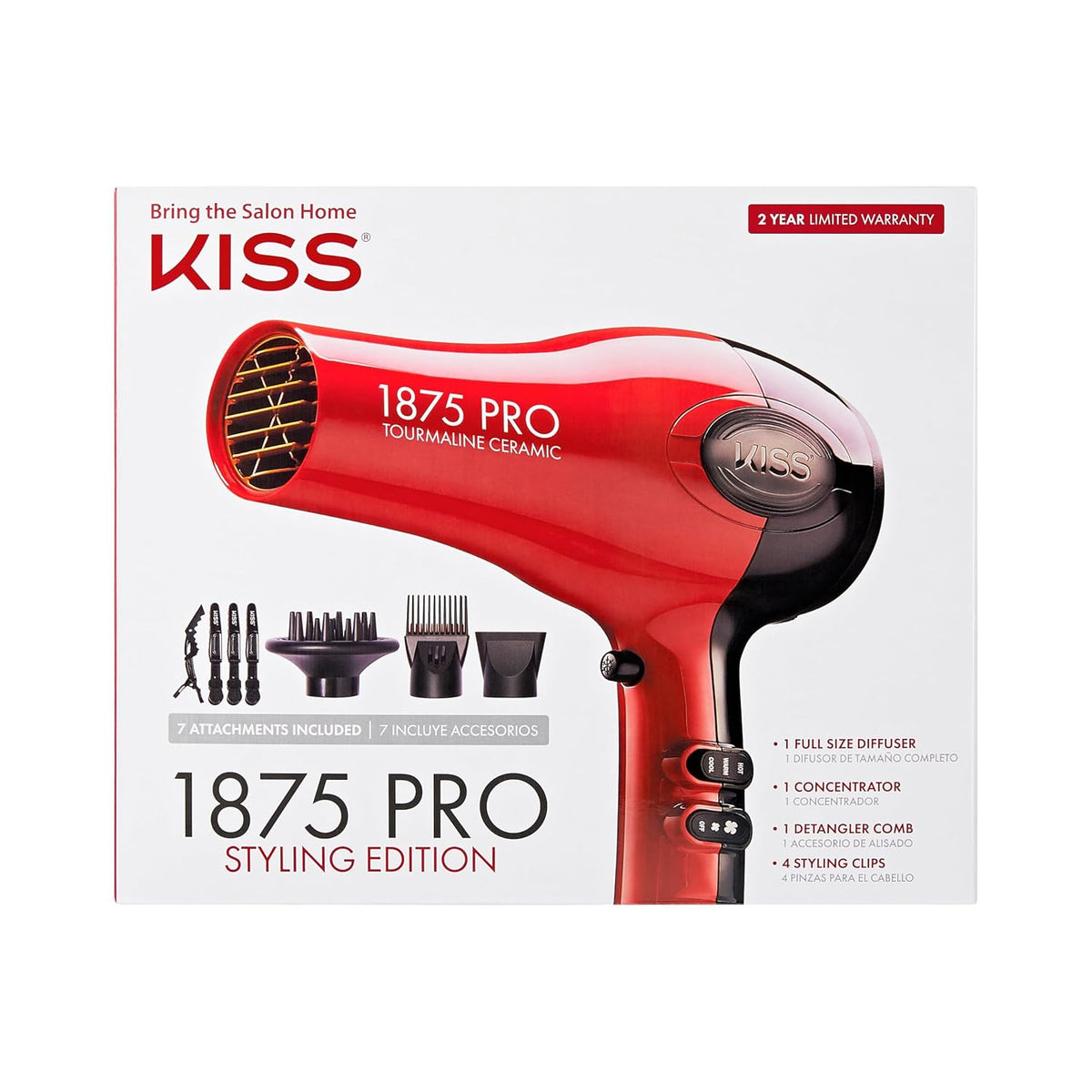 Kiss Secador de pelo de cerámica profesional de turmalina de 1875 W...