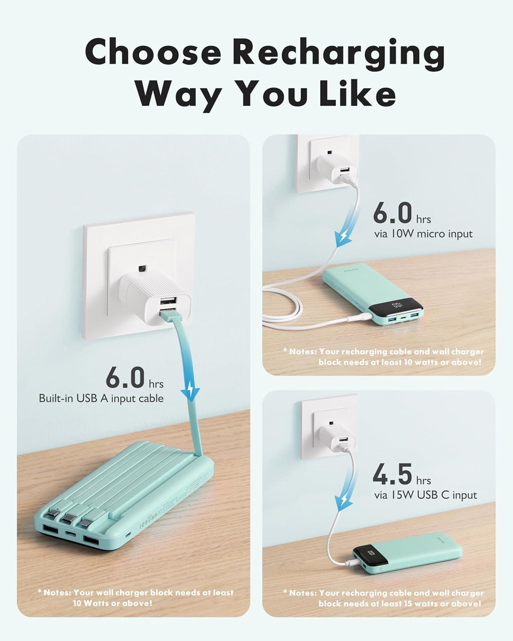 charmast Cargador portátil de banco de energía 10000mAh con 4 cable...