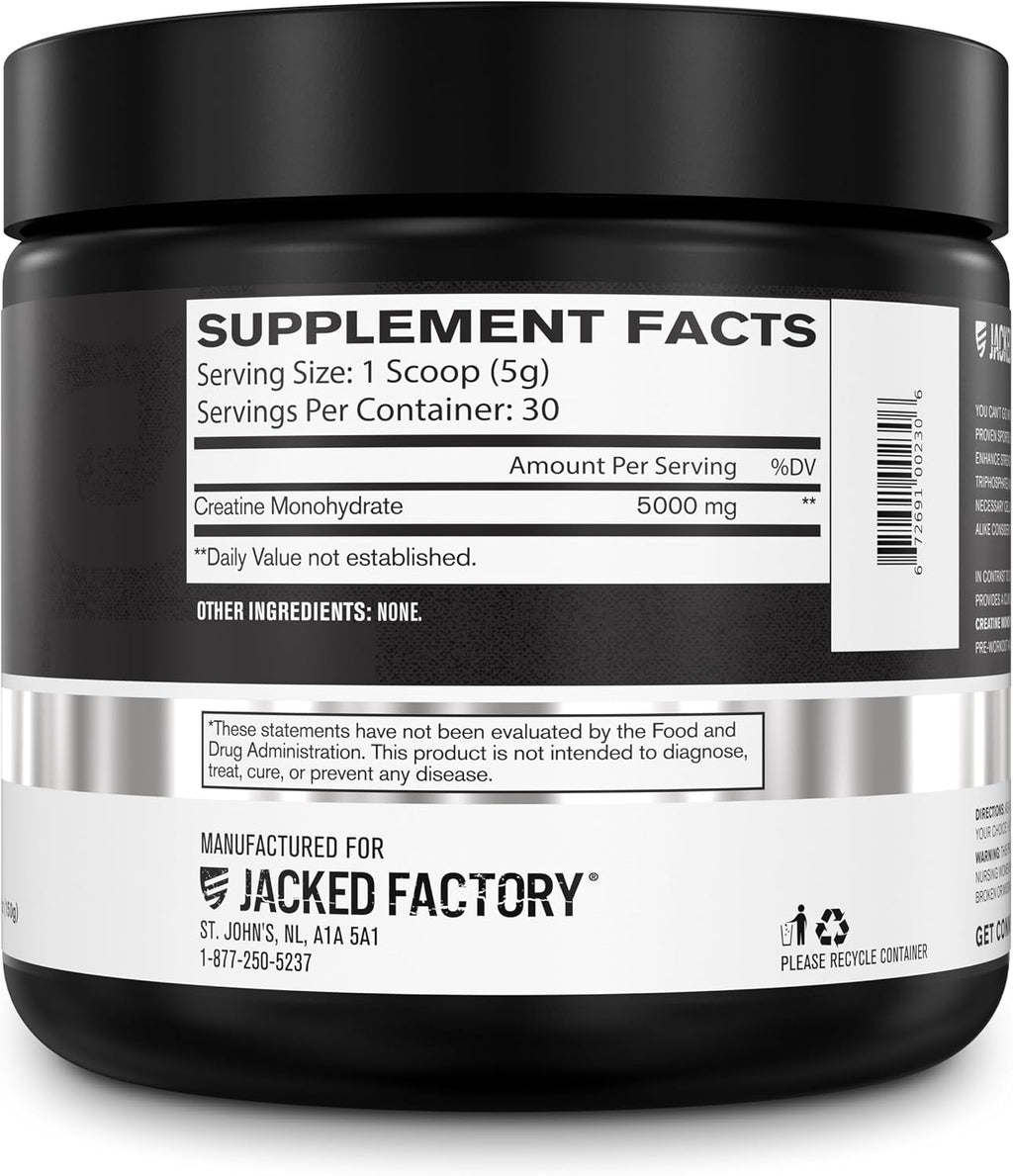 Jacked Factory Monohidrato de creatina en polvo 5.29 oz \u2013 0.18...