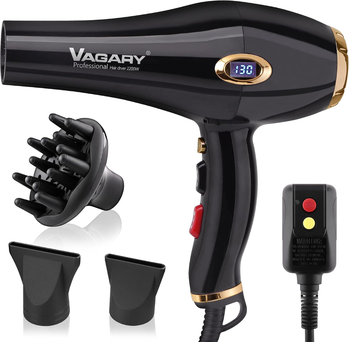 VAGARY Secador de pelo con concentrador difusor, 2200 W profesional...