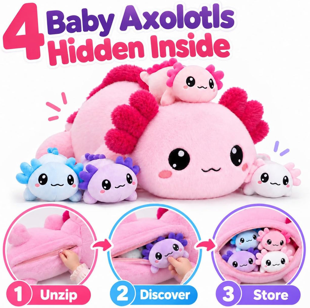 TOYSYM Axolotl - Animal de peluche con bebés, lindo peluche de axol...