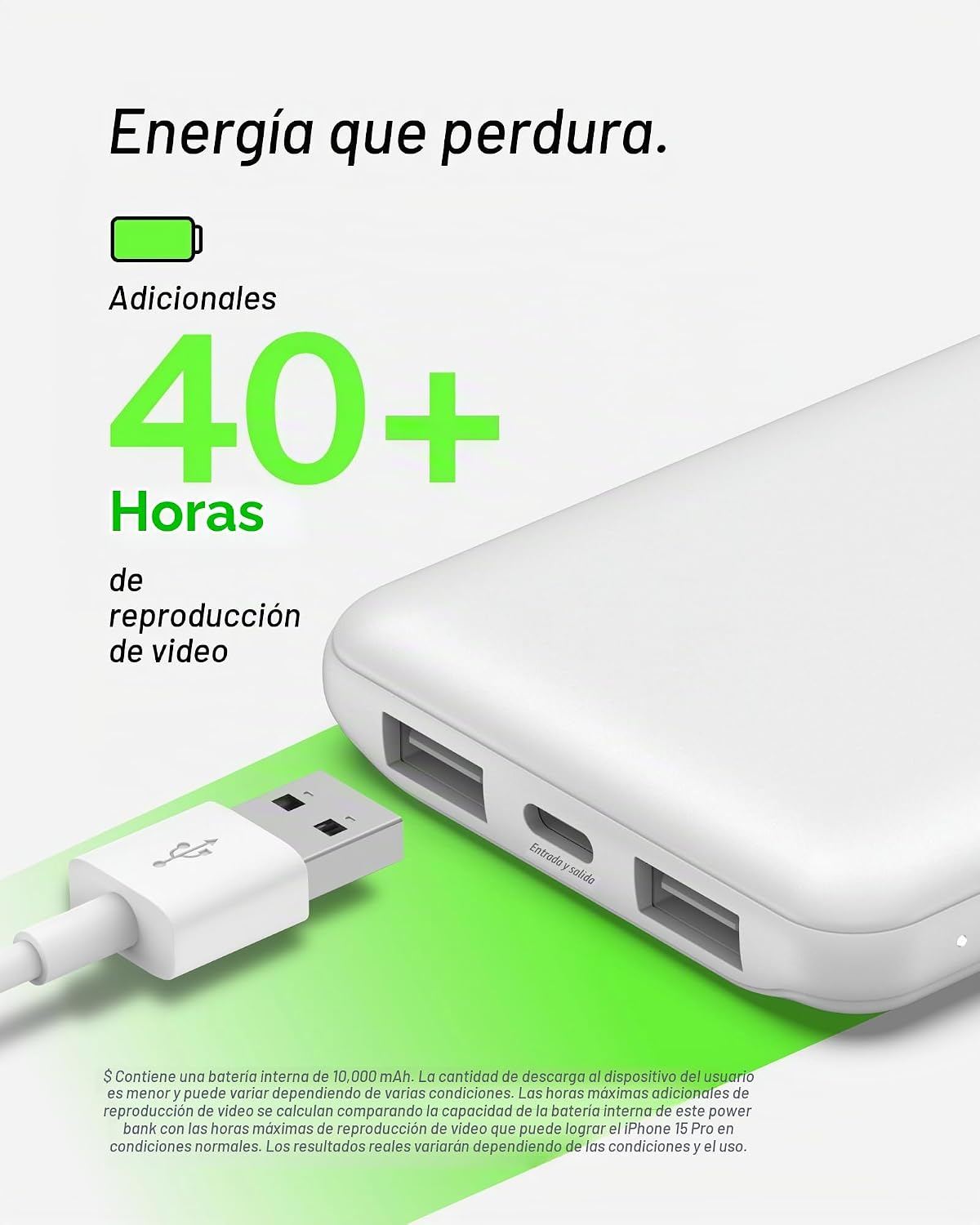 Power Bank Belkin de 10000 mAh, 15 W, 3 puertos, cable USB A a USB...